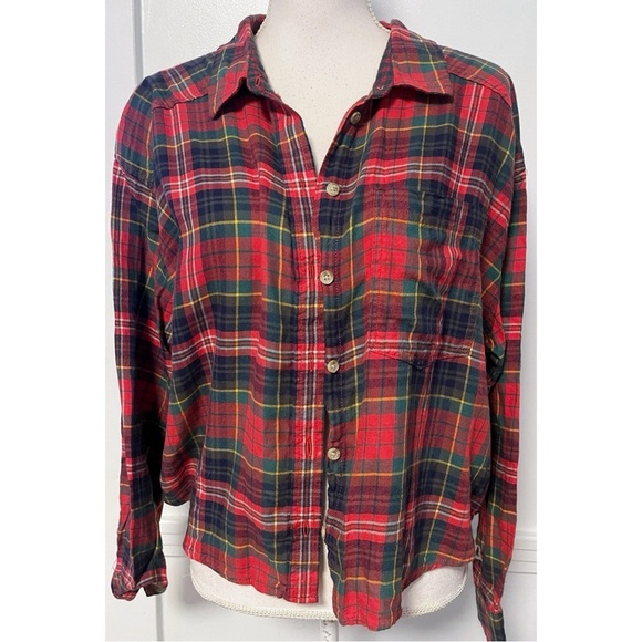 American Eagle Outfitters • Women’s Red Green Plaid Flannel Button Down Shirt - Picture 1 of 5